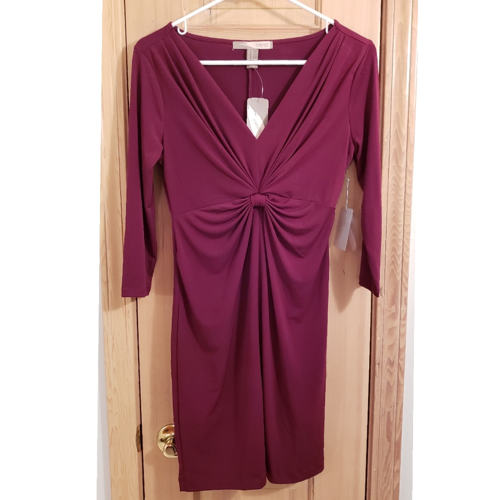 New! FOREVER 21 Women's XS 3/4 Sleeve Wine Dress